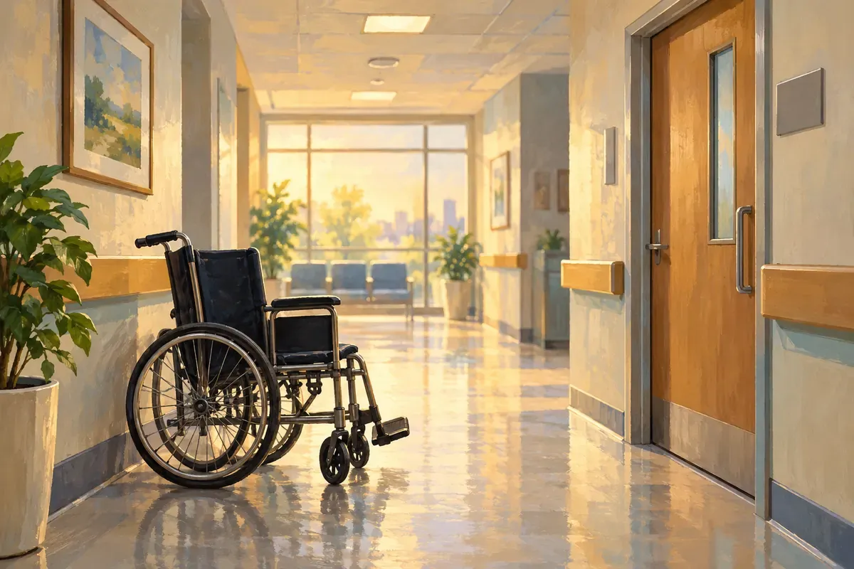 AI-generated illustration of a generic hospital corridor
