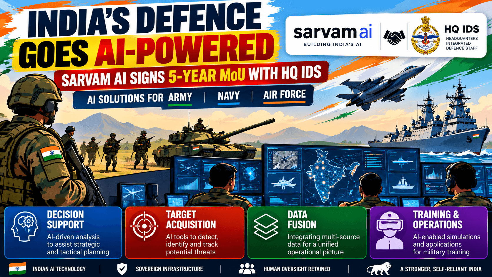 Sarvam AI and Headquarters Integrated Defence Staff defence AI collaboration for India's Army, Navy and Air Force