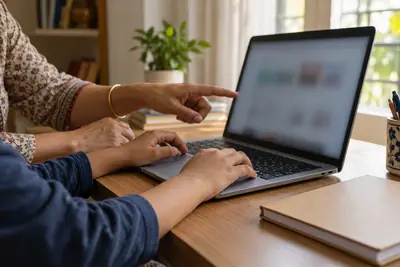 AI-generated representative image of a parent and child using a laptop