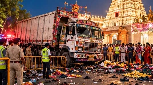 AI-generated illustration of a road accident near a temple.