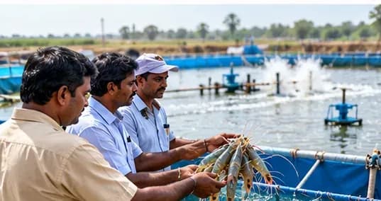 AI-generated illustration of shrimp farming in Andhra Pradesh.