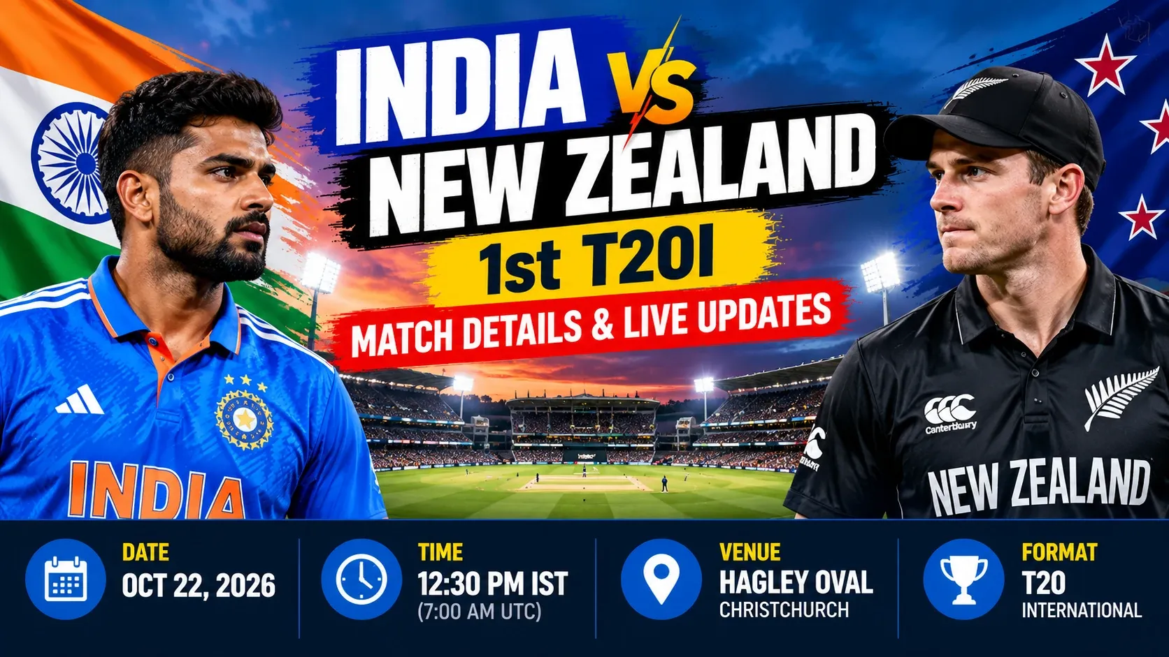 India vs New Zealand first T20I match details graphic