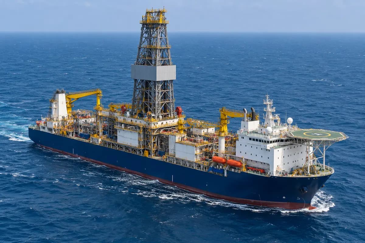 AI-generated illustration of a generic offshore drillship at sea