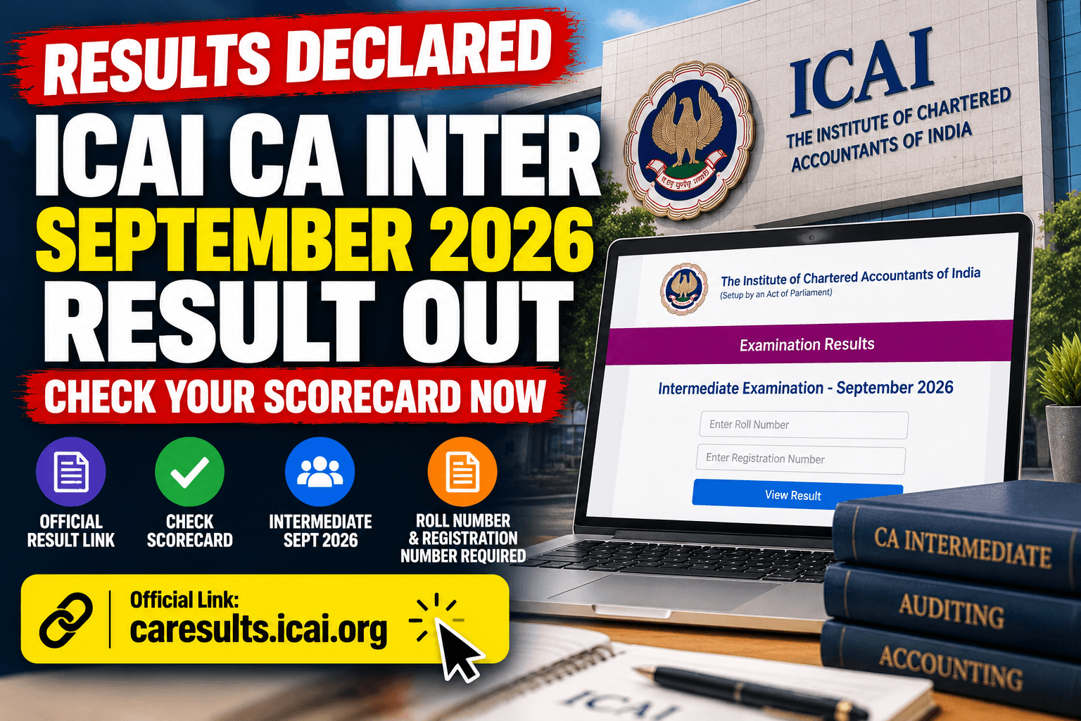 ICAI CA Intermediate September 2026 result announcement and official result portal