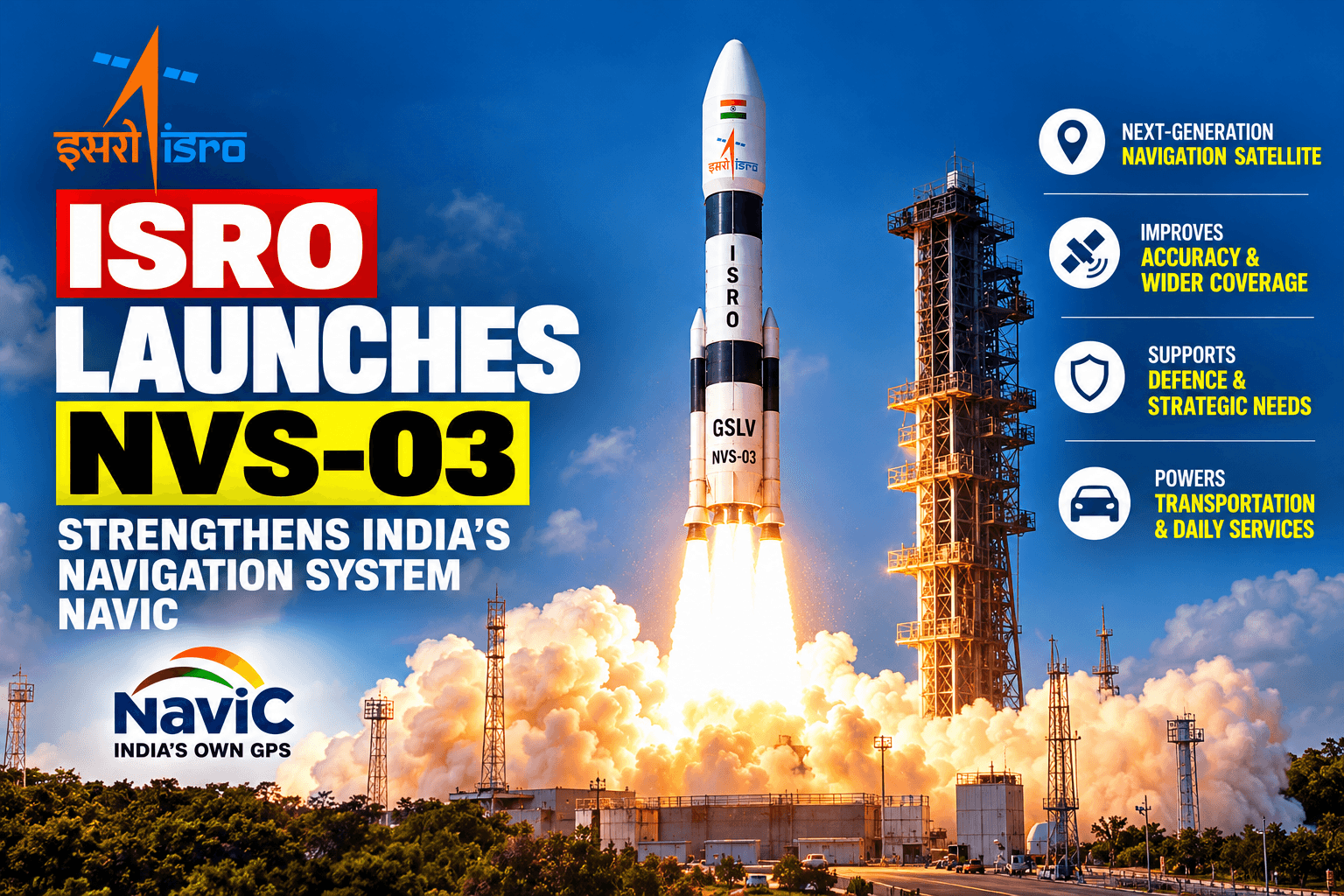 ISRO GSLV-F18 rocket carrying the NVS-03 navigation satellite lifts off from Sriharikota