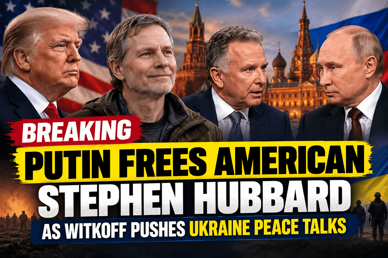 Editorial graphic about Stephen Hubbard’s release and renewed Ukraine peace talks