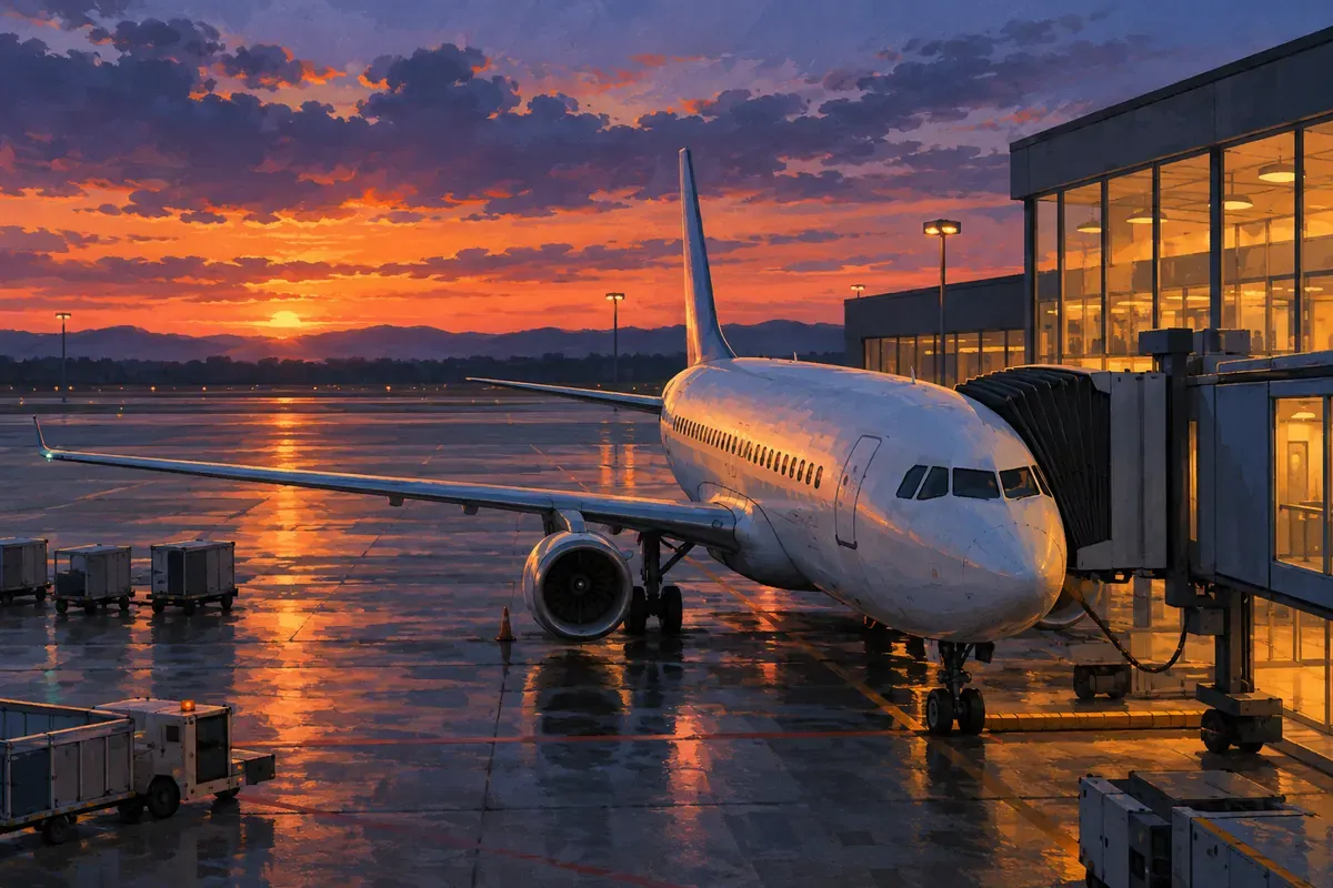 AI-generated illustration of an unbranded aircraft at an airport