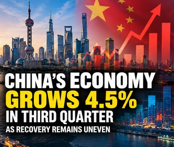 AI-generated editorial illustration representing China's third-quarter economic growth; chart is illustrative, not official data.