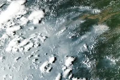 Smoke over the Amazon River and surrounding rainforest, captured by Aqua’s MODIS instrument on 12 October 2026.