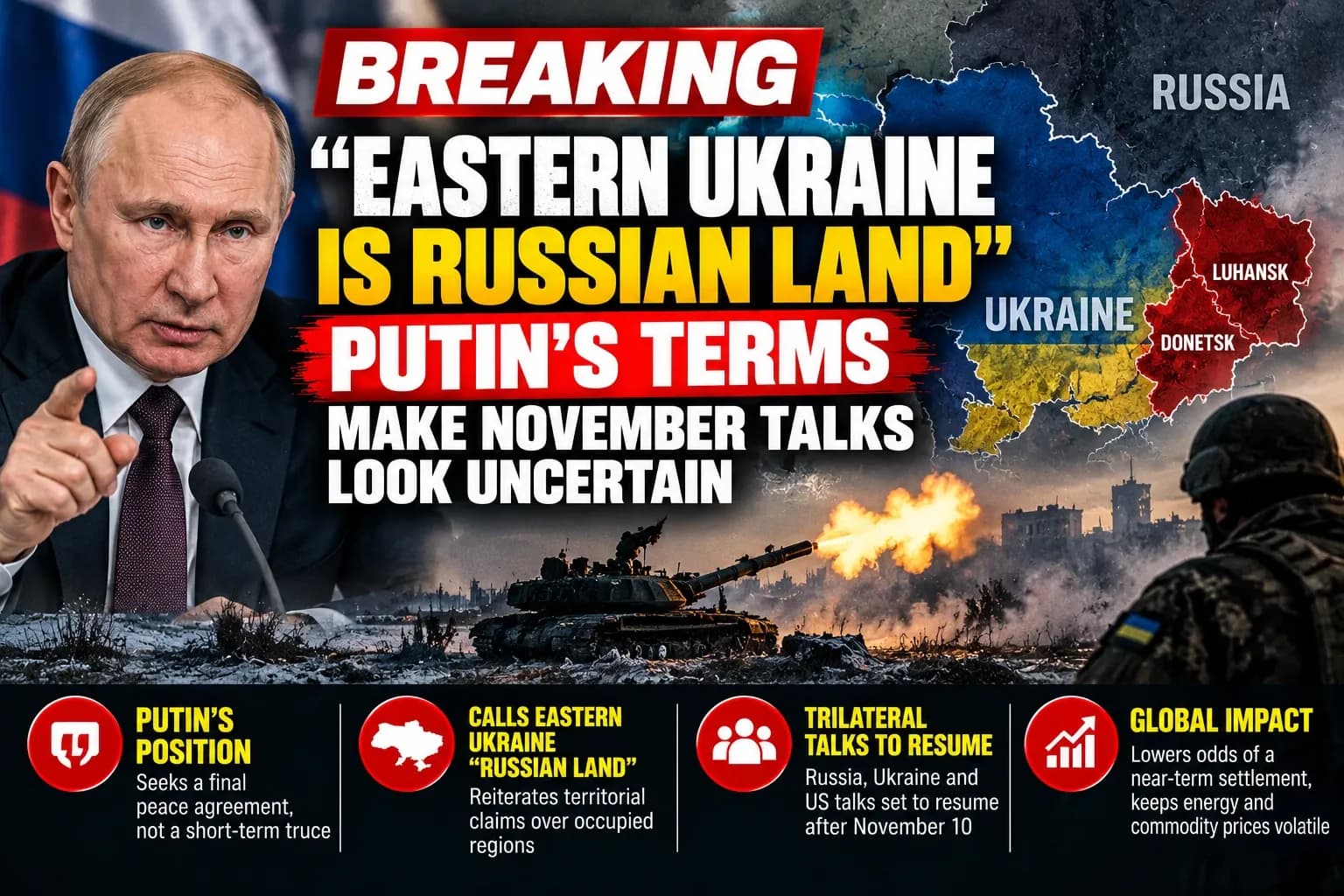News graphic about Vladimir Putin’s position on eastern Ukraine and proposed November peace talks