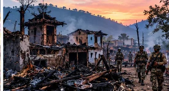 AI-generated illustration representing reported village fires in Manipur.